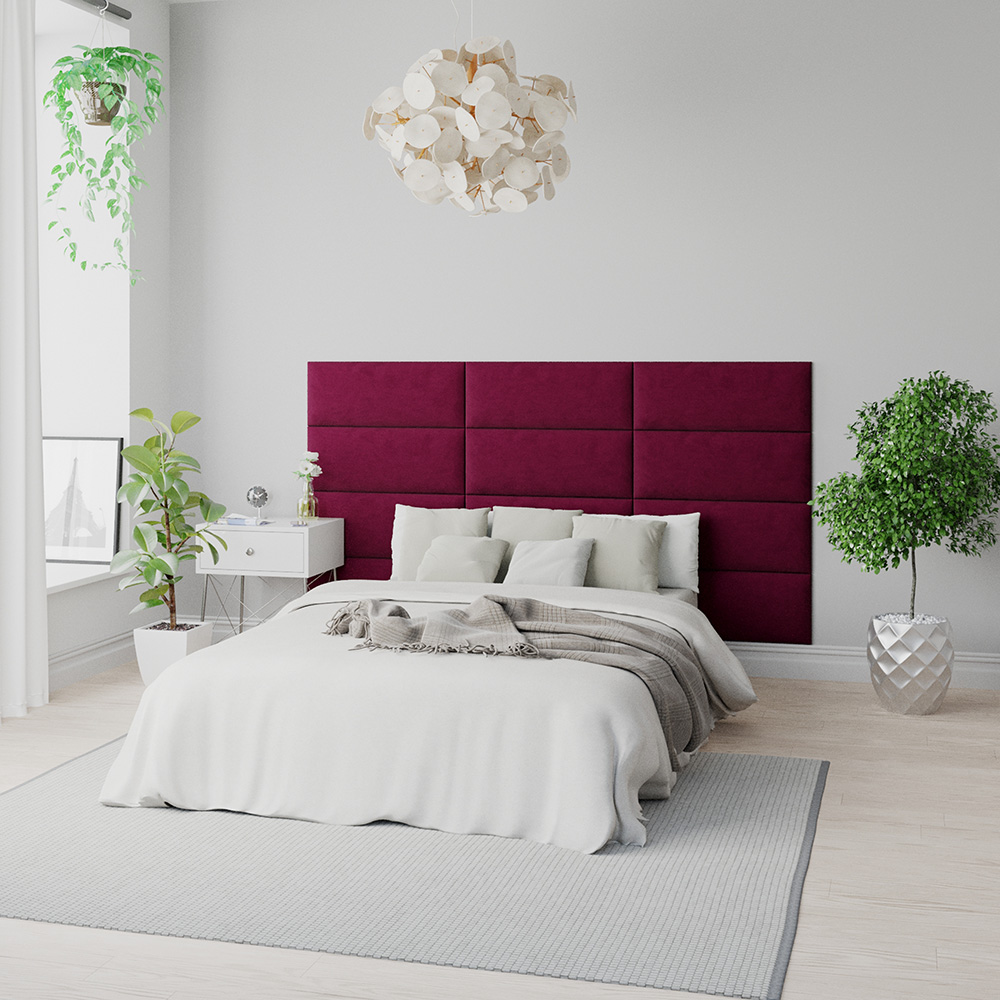 Aspire EasyMount Berry Plush Velvet Upholstered Wall Mounted Headboard Panels 8 Pack Image 1