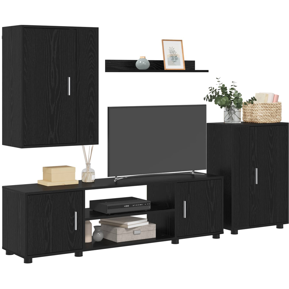 vidaXL Black Oak Wall Mounted 4 Piece TV Cabinet Set Image 3