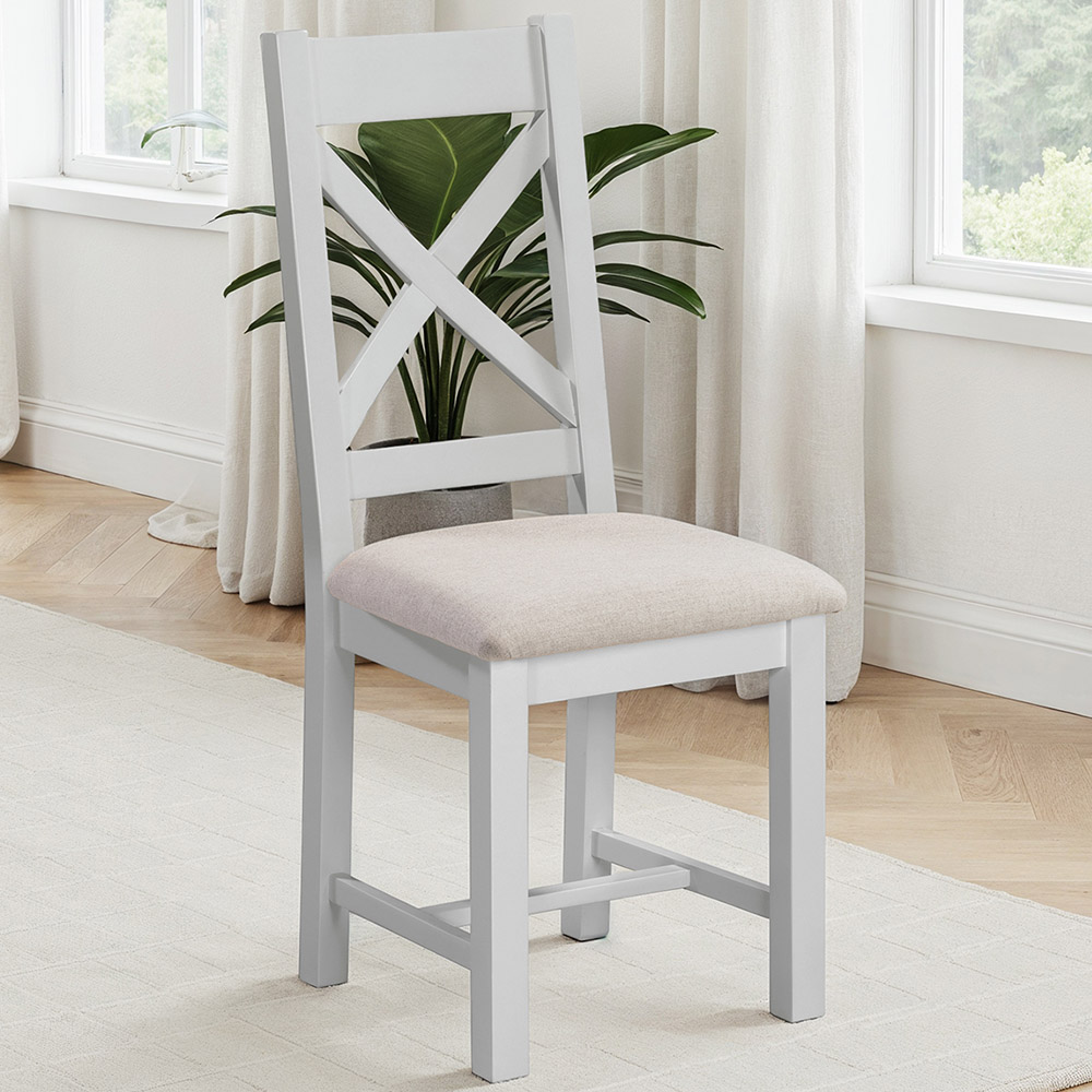Seconique Windsor Sey of 2 Pebble Grey and Oat Fabric Cross Back Dining Chair Image 1