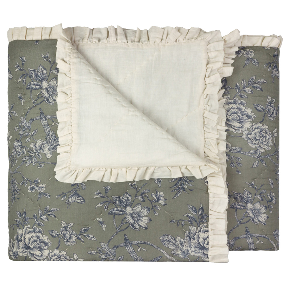 Wylder Nature Hermione Moss Ruffled Cotton Bedspread 240 x 260cm Image 2