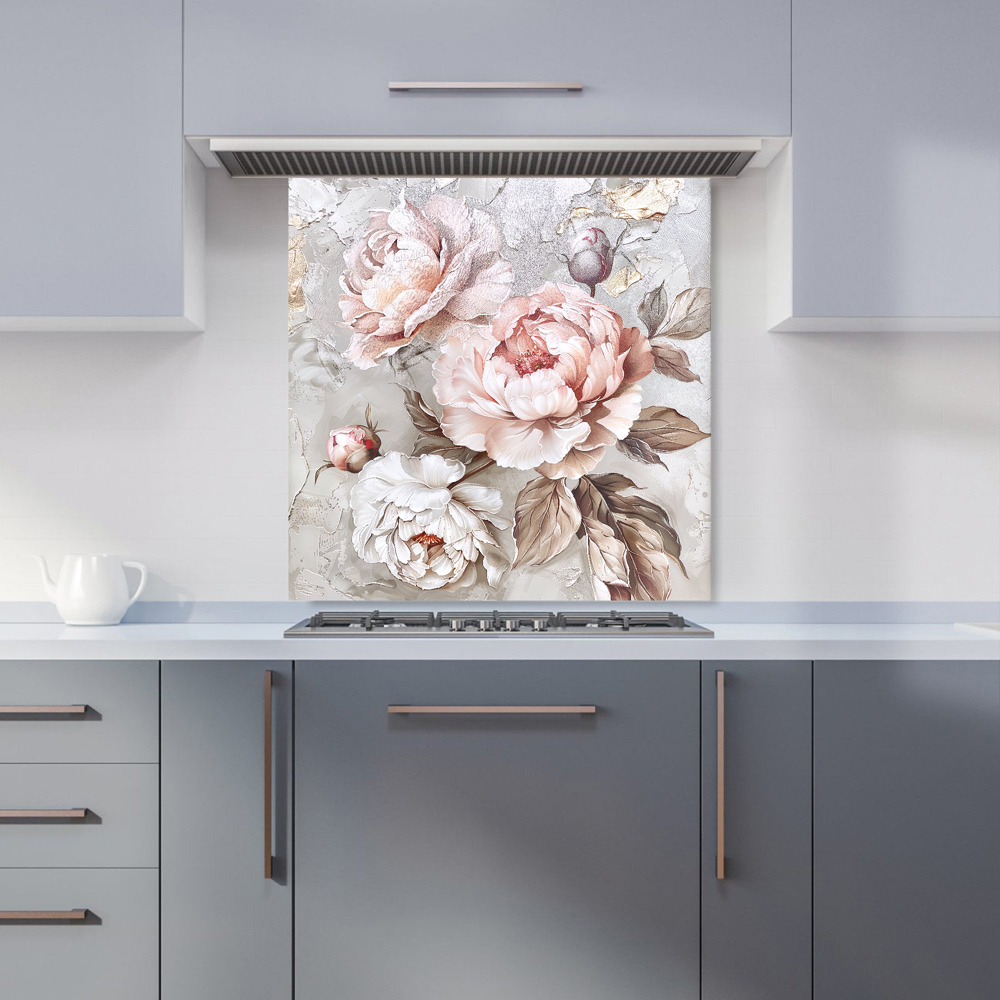 Warren Reed Designer Vintage Rose Elegance Glass Kitchen Splashback 60 x 60cm Image 1