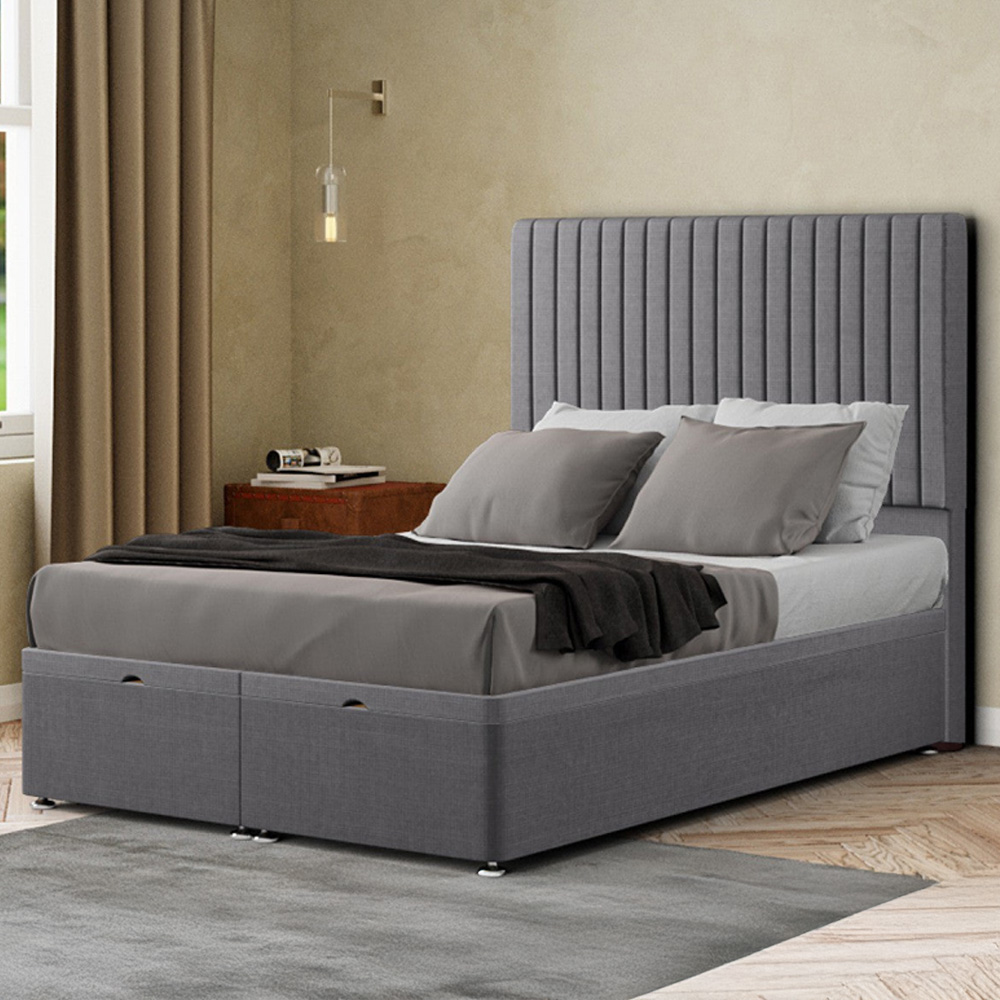 Eleganza Maryland Small Double Grey Linen Ottoman Bed with Floor Standing Headboard Image 1
