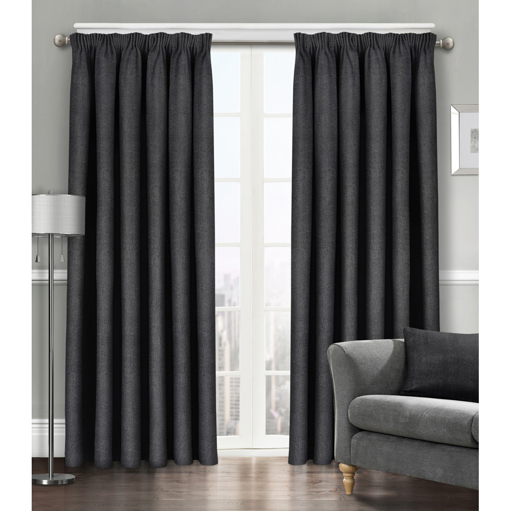 Velosso Westwood Black Semi-Textured Dimout Tape Top Curtains 229 x 183cm Image 2