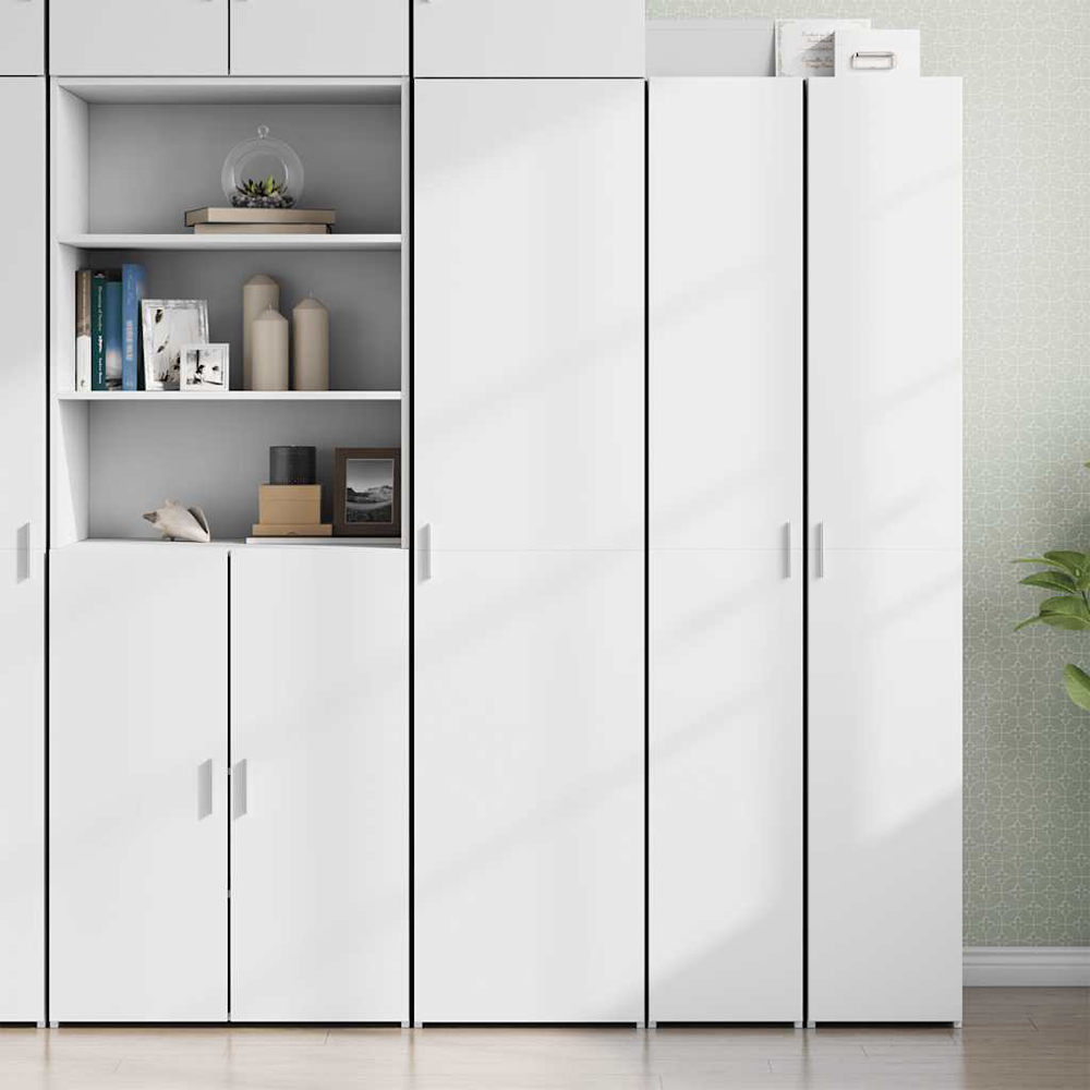 vidaXL Single Door 7 Shelf White Tall Highboard Image