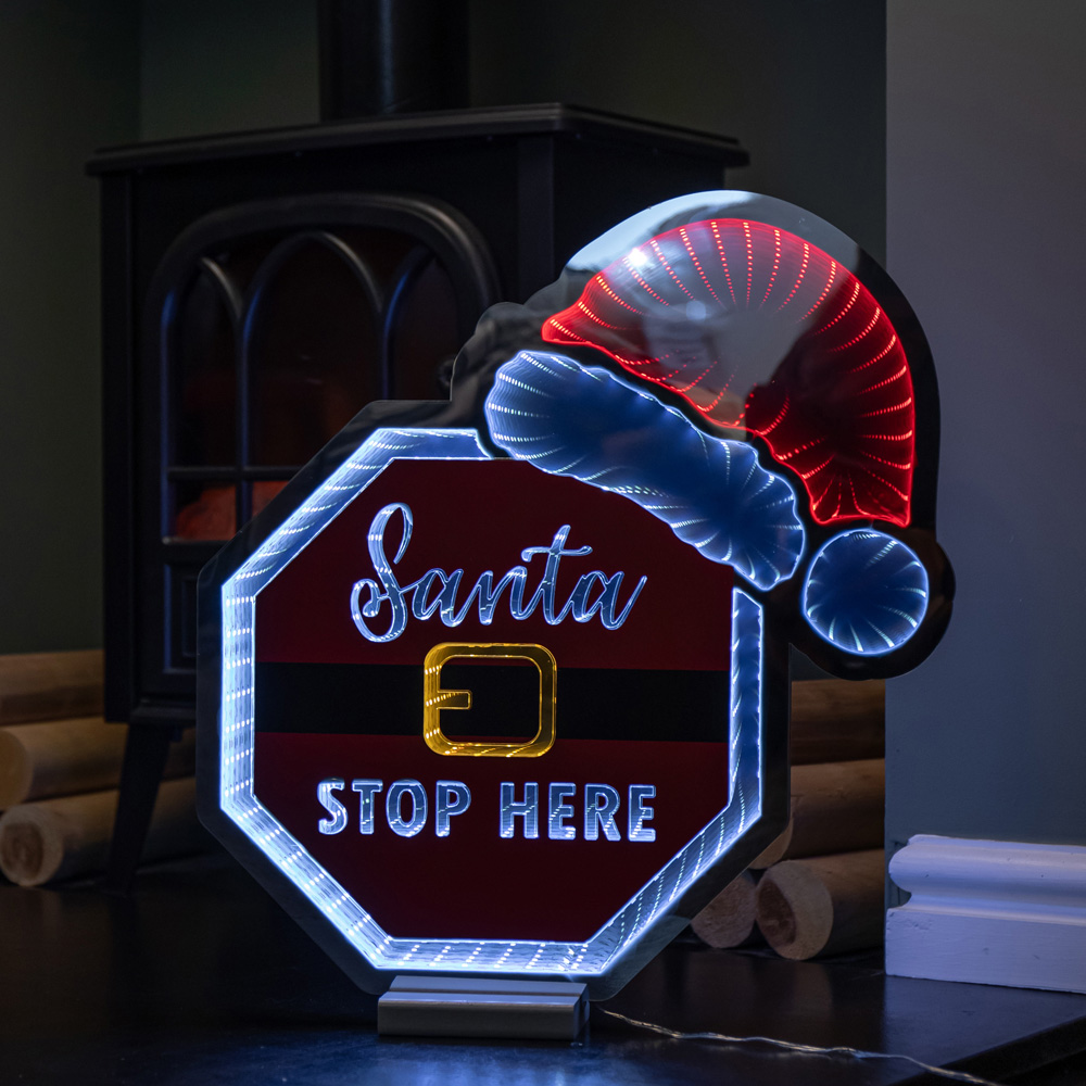 Samuel Alexander Red White LED Light Up Santa Hat Stop Here Sign Infinity Christmas Decoration 40cm Image 8