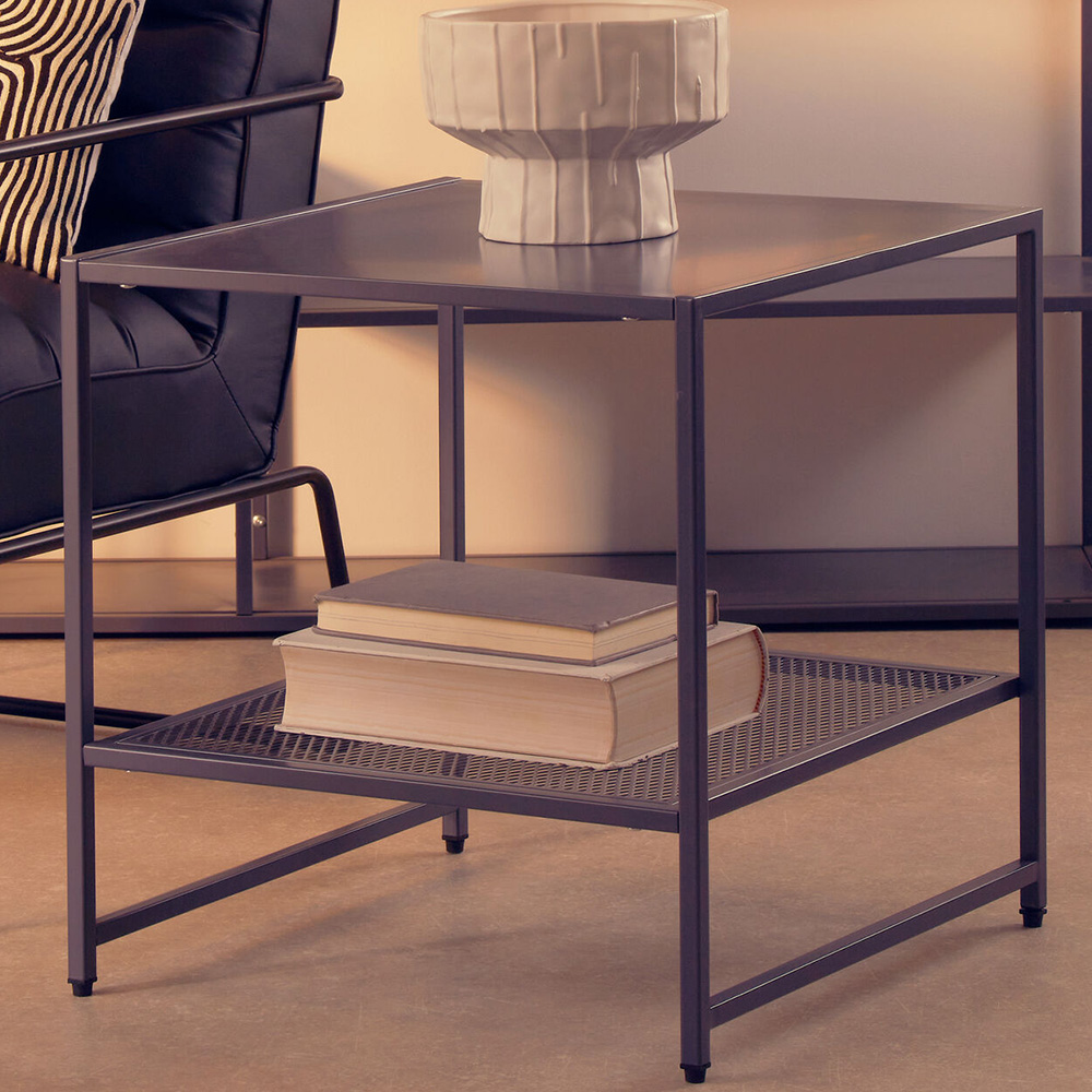Premier Housewares Single Shelf Grey Metal Side Table Image 1
