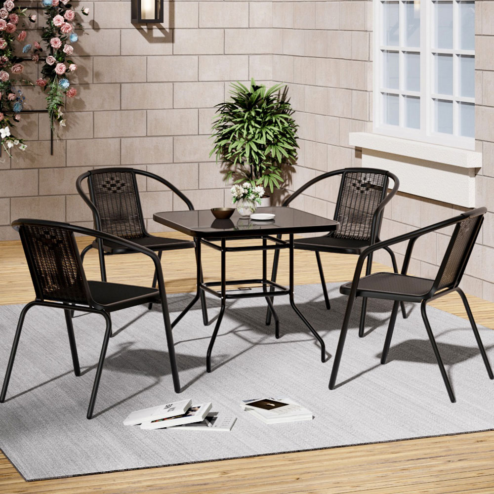 Living and Home Wicker 4 Seater Black Square Patio Set Image 7