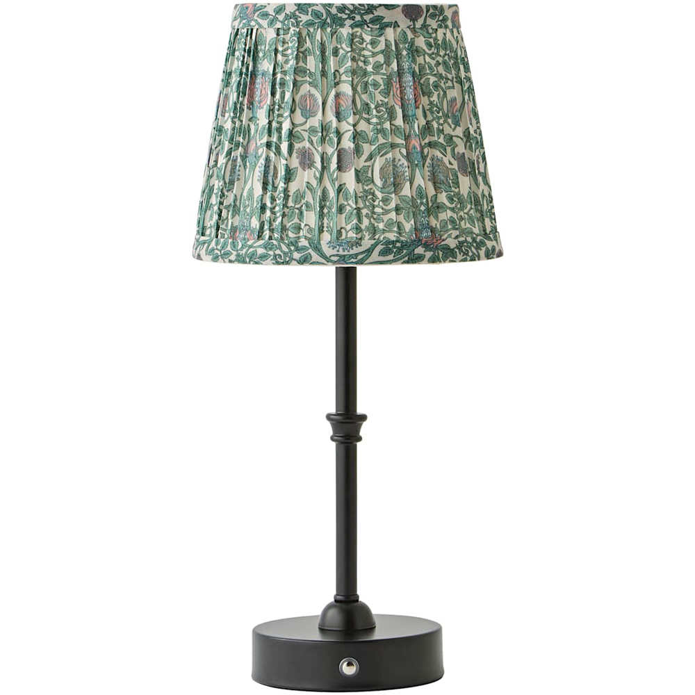 ValueLights Lowe Green Floral Pleated Shade Black Rechargeable Table Lamp with Bulb Image 1