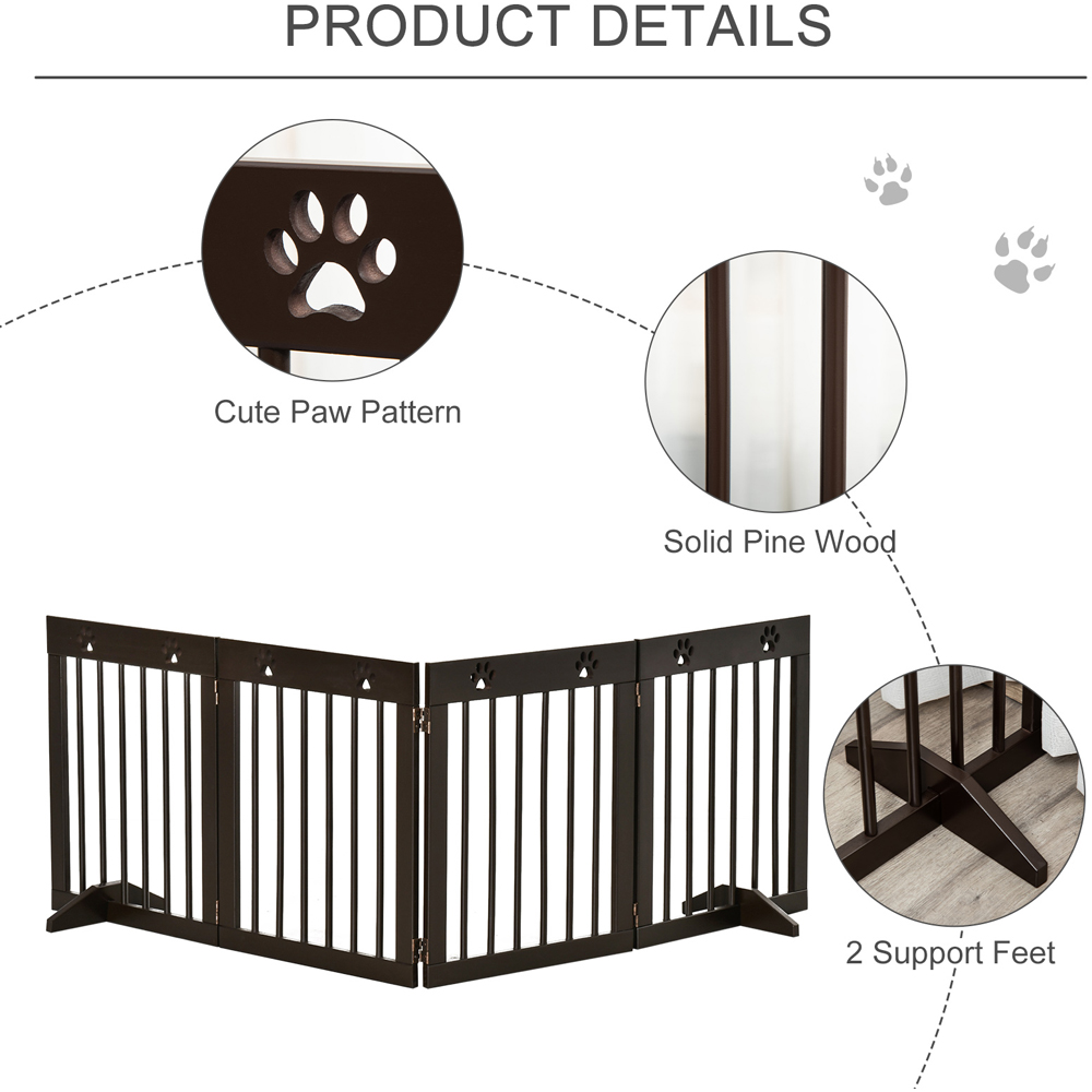 PawHut Brown 4 Panel Wooden Folding Pet Safety Gate with Support Feet Image 6