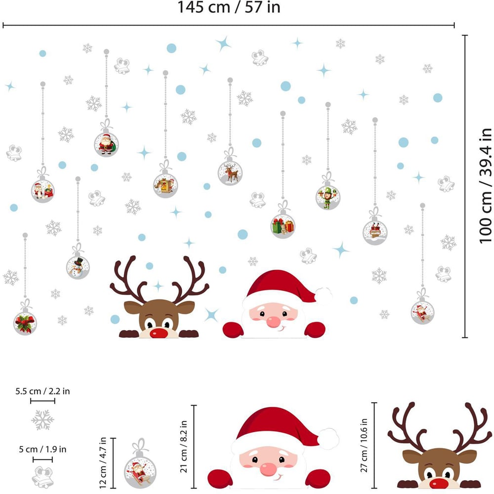 Walplus Santa and Rudolph with Baubles Double-Sided Christmas Window Stickers 83 Piece Image 6