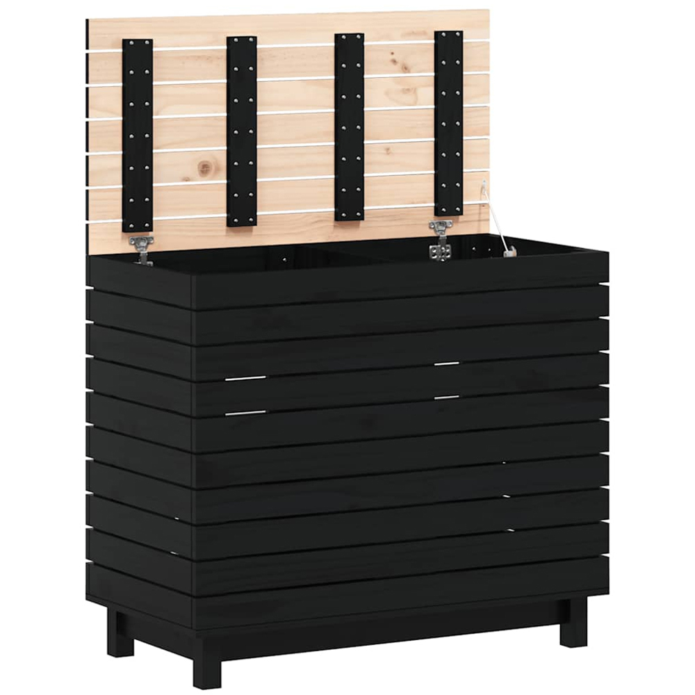 vidaXL Black Solid Pine Wood Laundry Basket 88.5 x 44 x 76cm Image 3