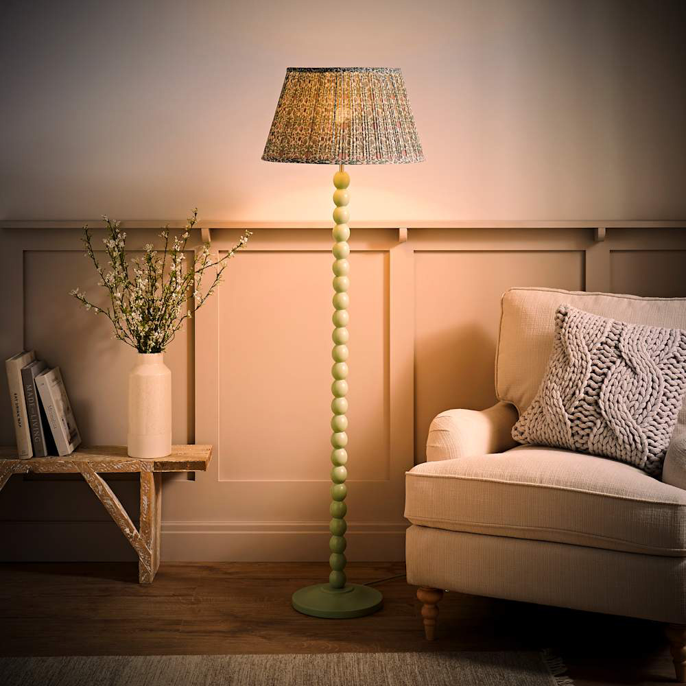 ValueLights Floral Pleated Shade Pastel Green Bobbin LED Floor Lamp with Bulb Image 2