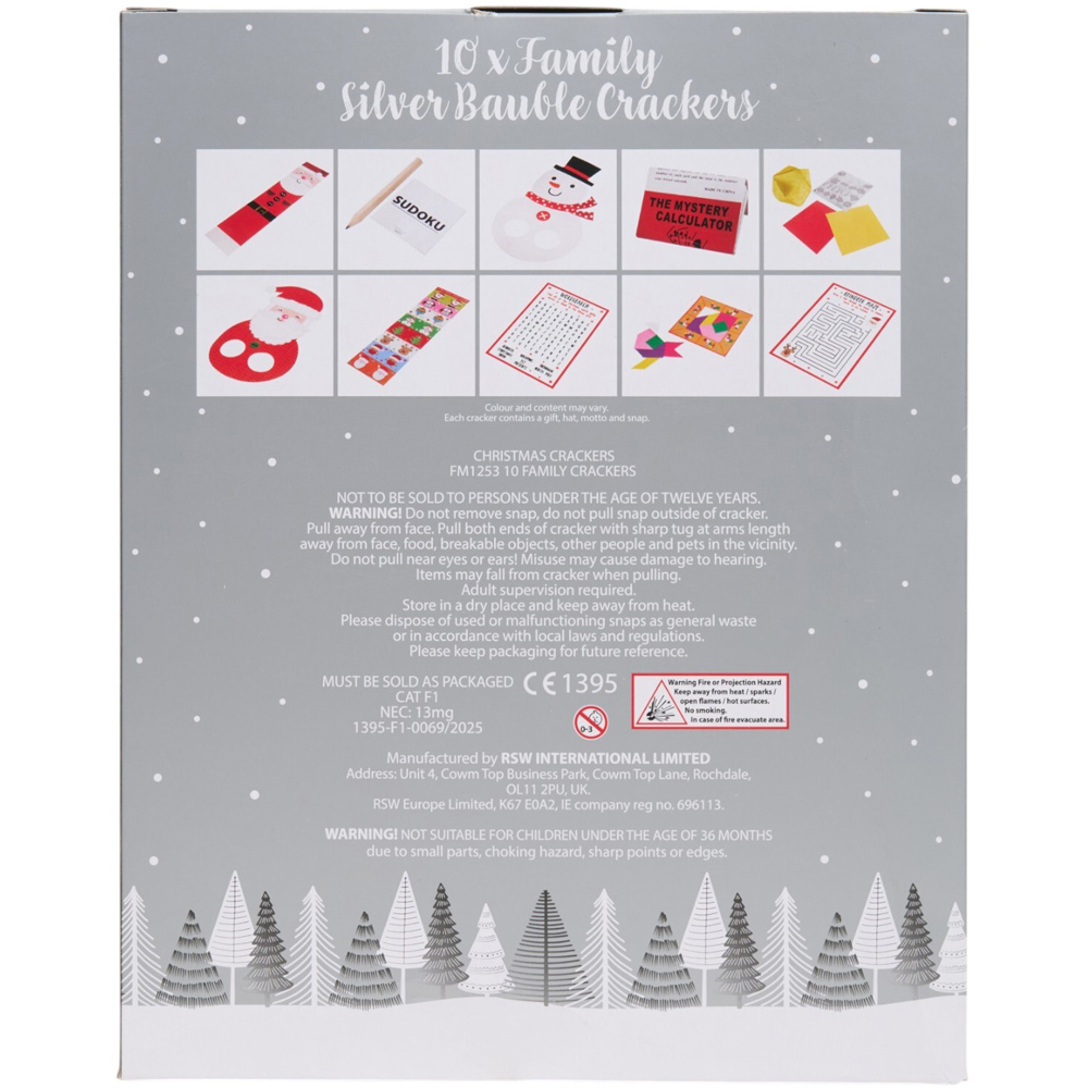 Pack of 10 Family Silver Bauble Crackers Image 3
