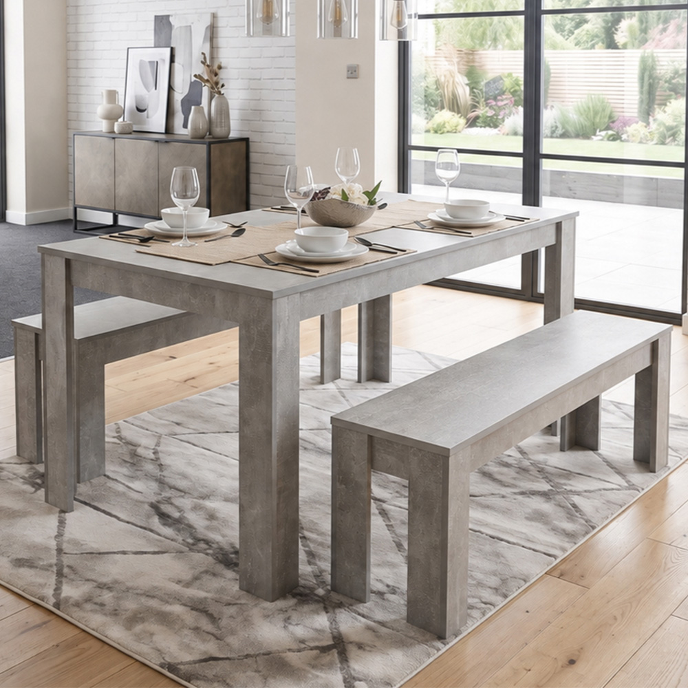 Portland 4 Seater Bench Dining Set Stone Grey and Grey Image 1