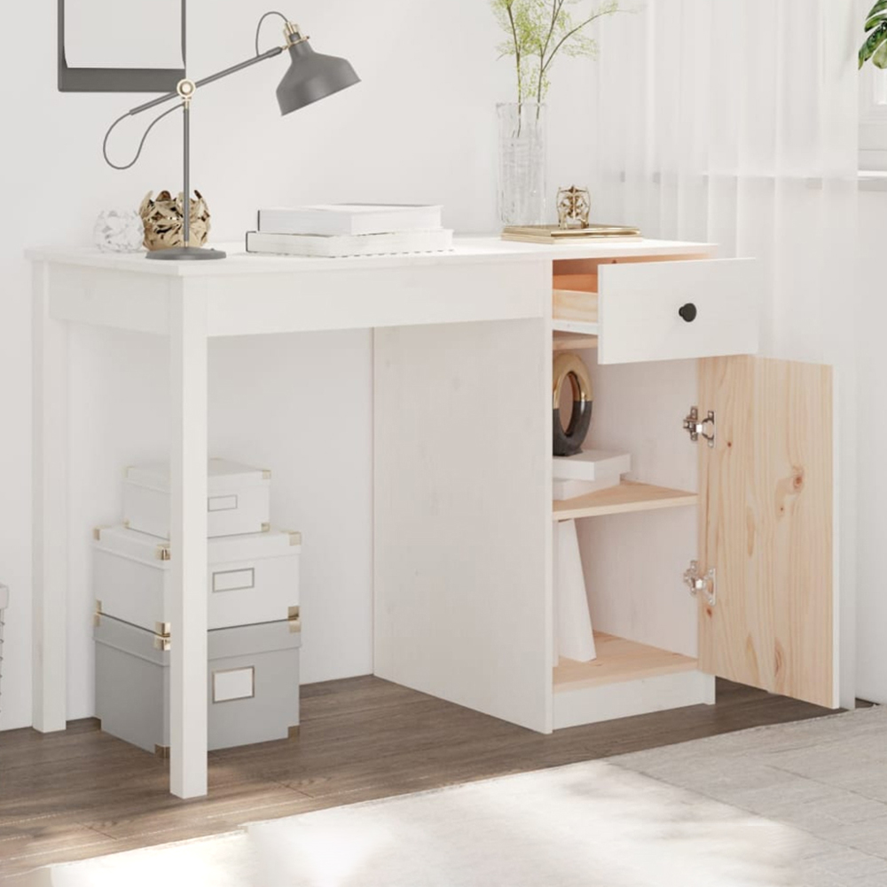 vidaXL Single Door Single Drawer Computer Desk White Image 1