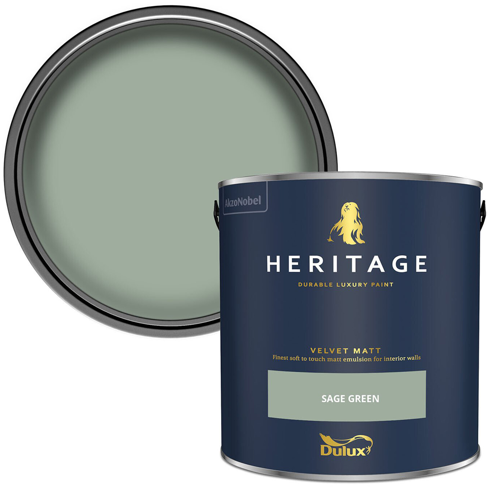 Dulux Heritage Walls and Ceilings Sage Green Velvet Matt Emulsion Paint 2.5L Image 1
