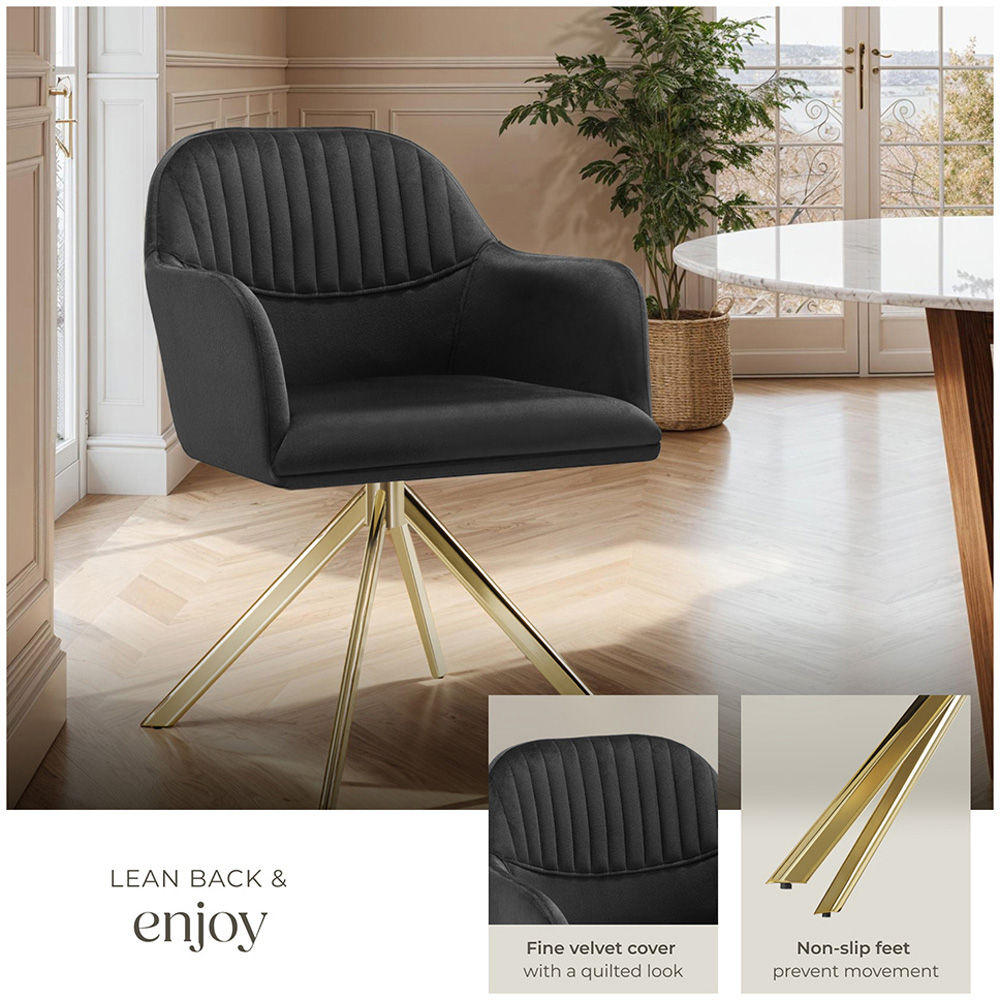 tectake Black Gold Velvet Fabric Swivel Armchair Image 8