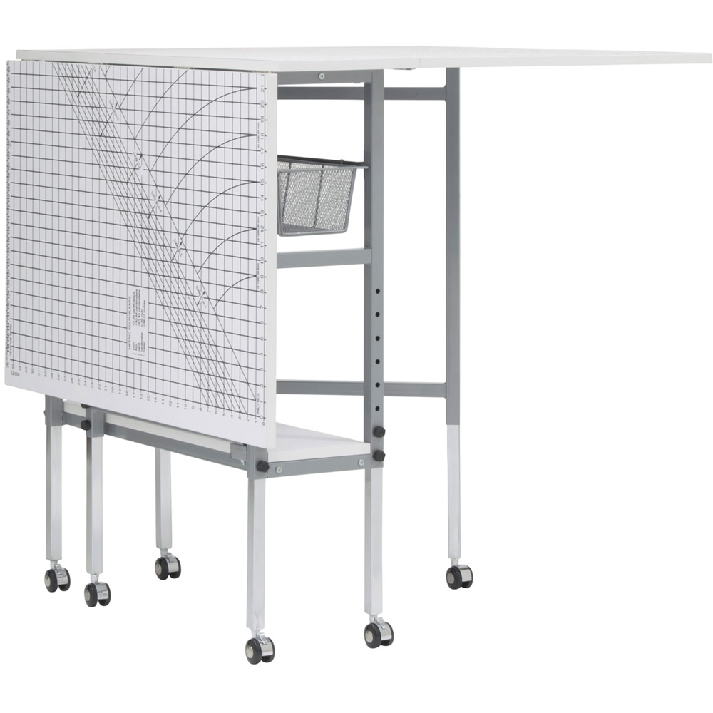 Sewing Online 13386 Silver and White Height Adjustable Fabric Cutting Table with Grid and Storage Image 3