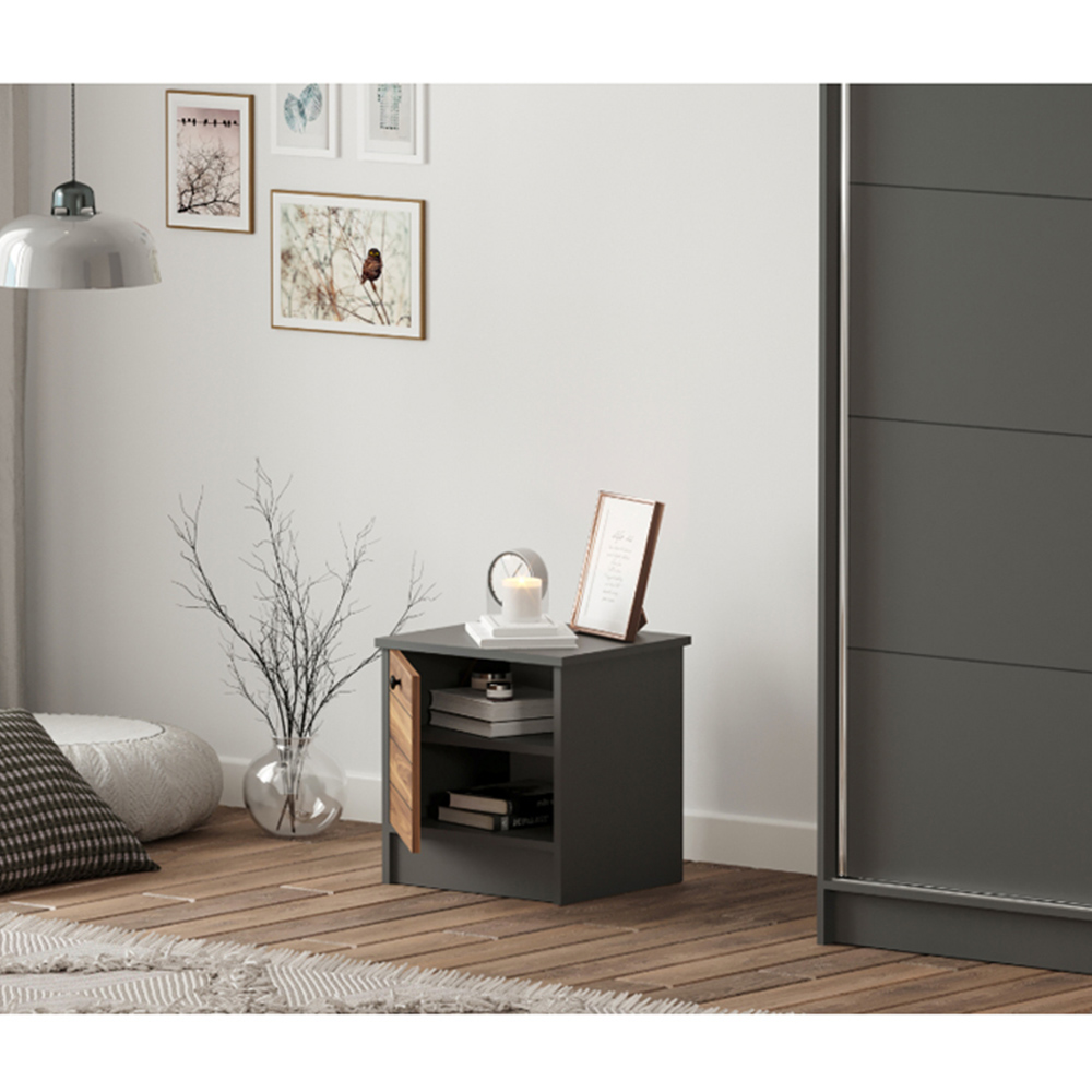Evu MILANO Single Door Walnut and Anthracite Bedside Table Image 6