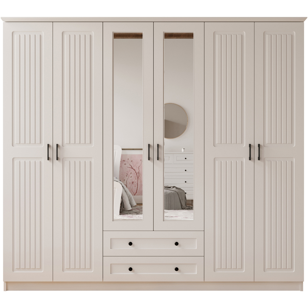 Evu JULIET 6 Door 2 Drawer White Mirrored Wardrobe Image 2