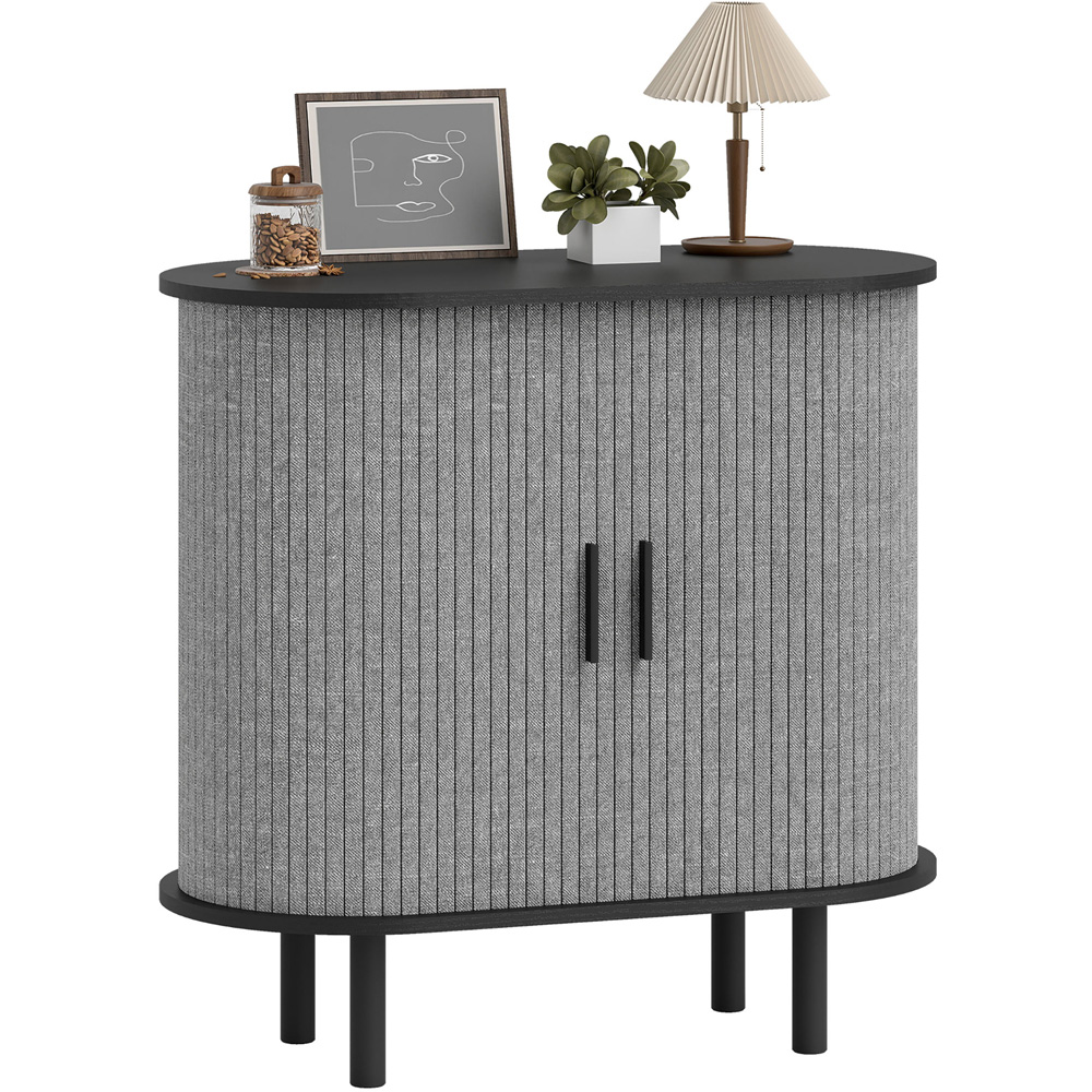 Portland 2 Sliding Doors Grey Modern Tambour Sideboard Image 2