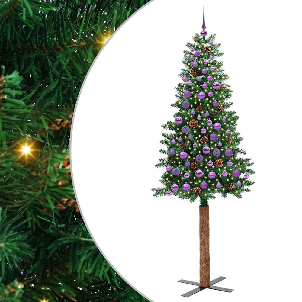 vidaXL Green Artificial Christmas Tree with Pinecones LEDs Lilac Decoration Ornaments 7ft Image 2