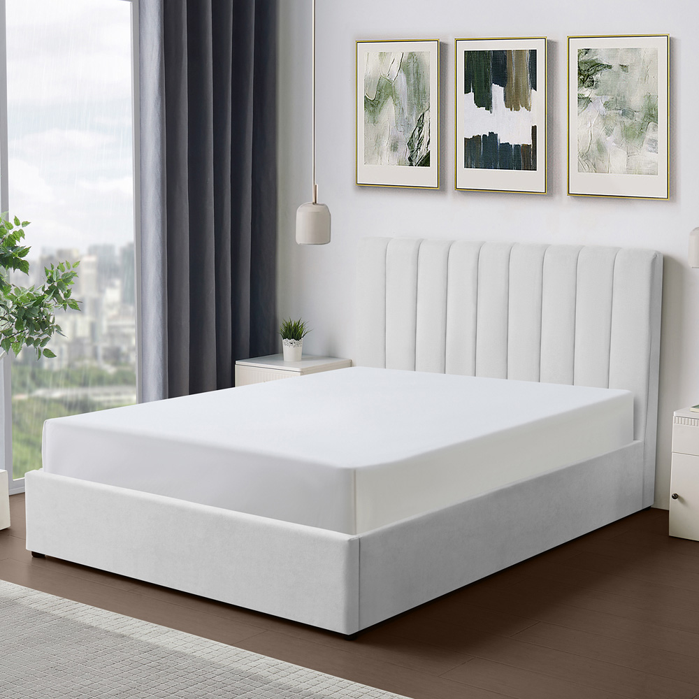 Brooklyn Evelynne Double Light Grey Linen Ottoman Bed Image 4
