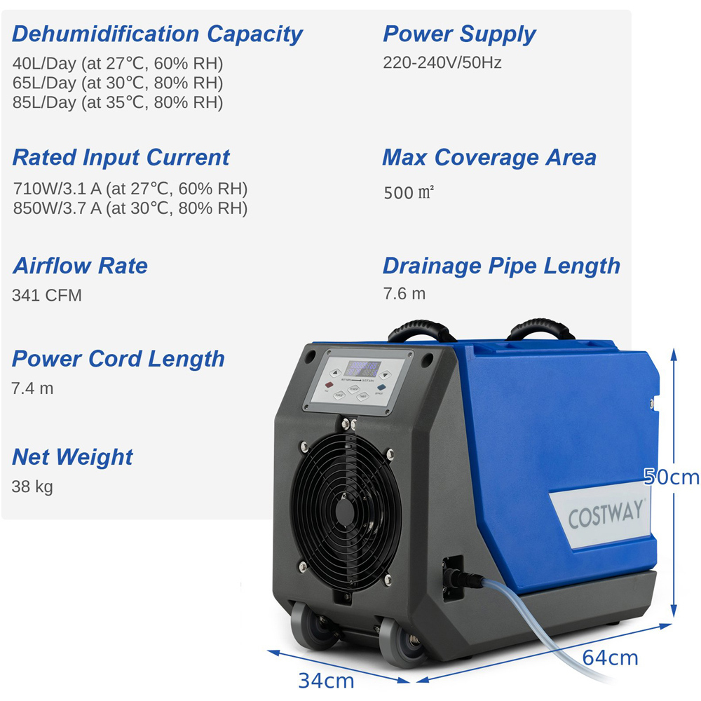 Costway Blue 85L Commercial Dehumidifier with Pump Image 9