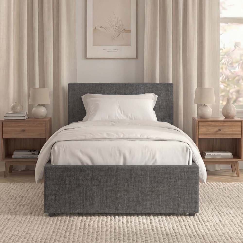 VIDA DESIGNS Veronica Single Dark Grey Linen Ottoman Bed with Padded Headboard Image 3