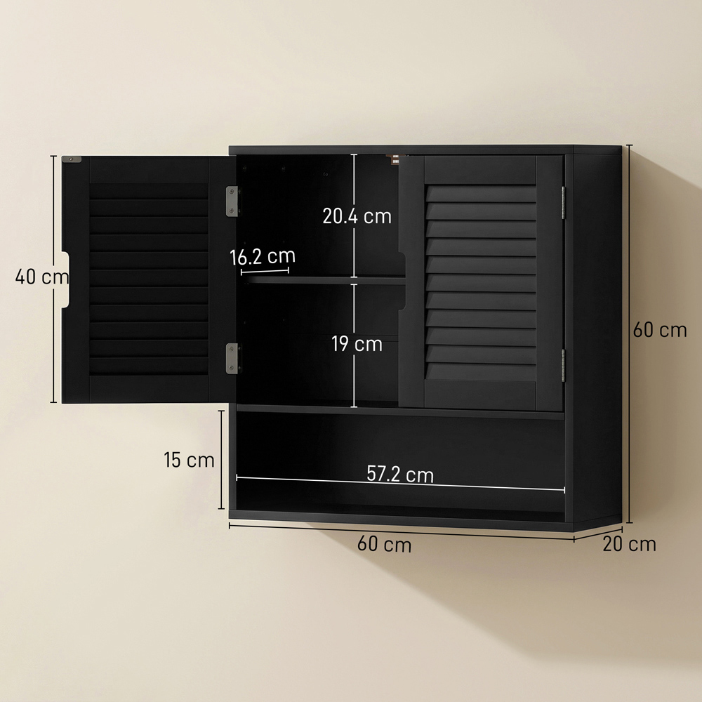 Portland 2 Door Single Shelf Black Wall-Mounted Bathroom Storage Cabinet Image 9