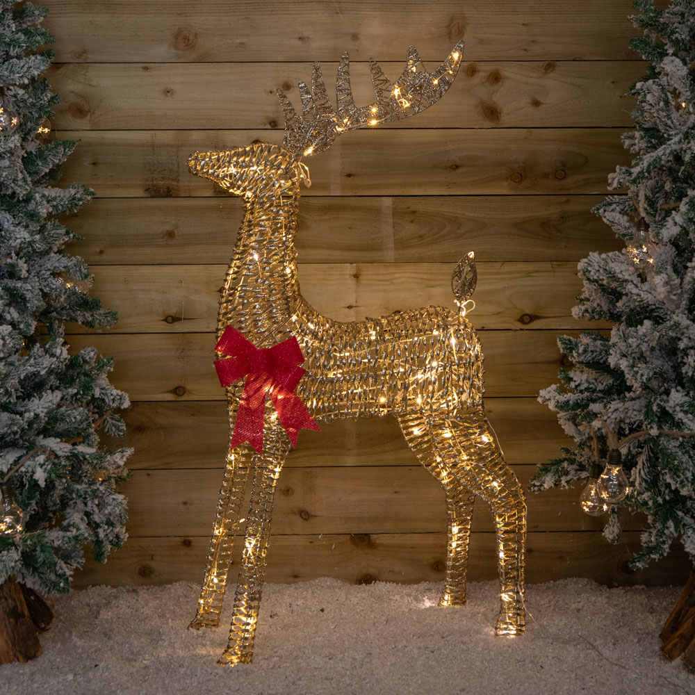 Samuel Alexander Warm White LED Light Up Gold Glitter Twist Reindeer Christmas Decoration 95cm Image 4