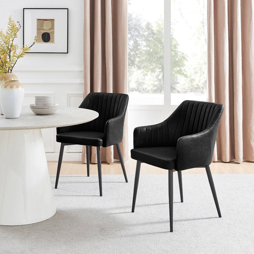 Furniturebox Cori Set of 2 Black Faux Leather Dining Chair Image 9