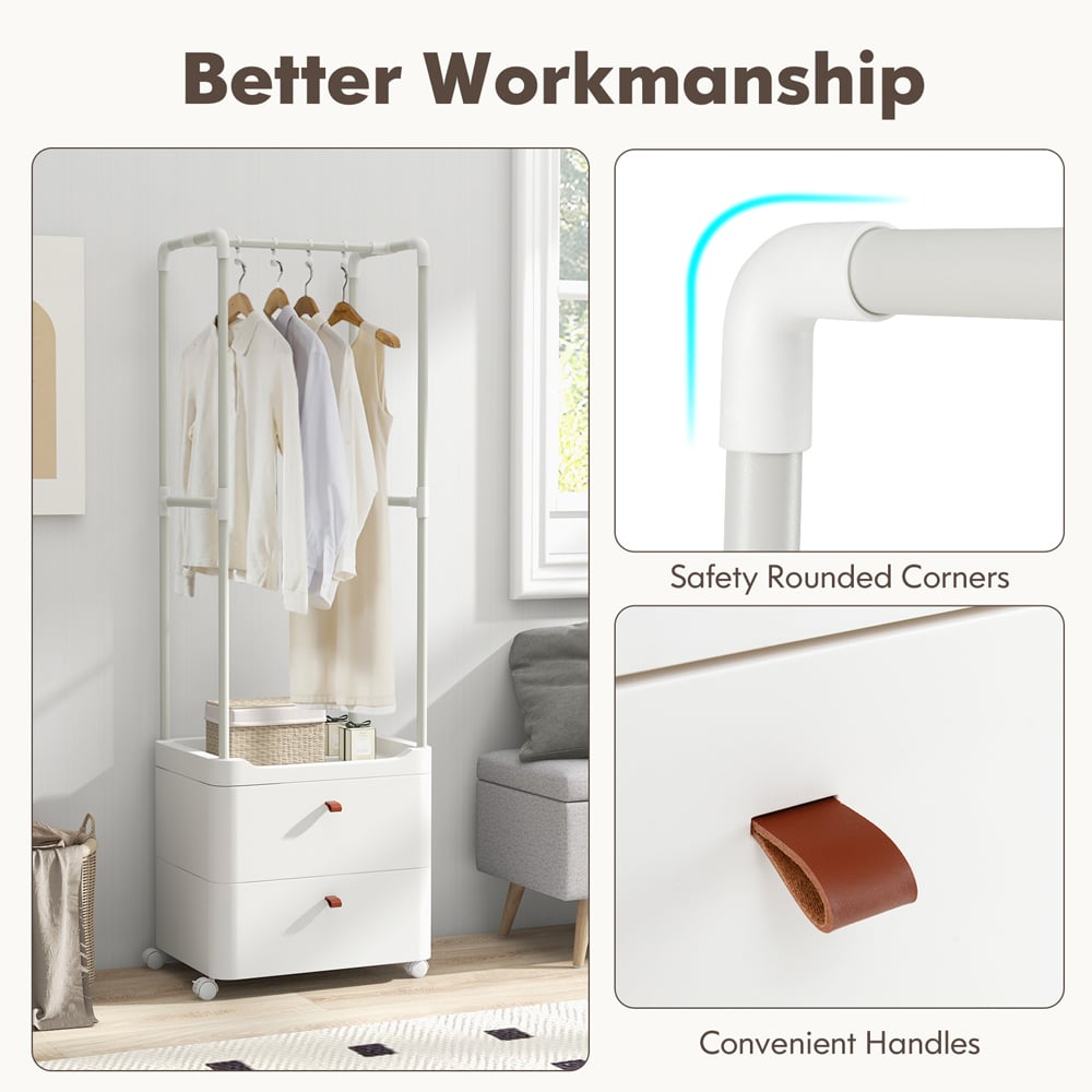 Costway 2 Drawer White Freestanding Clothing Rack Image 8