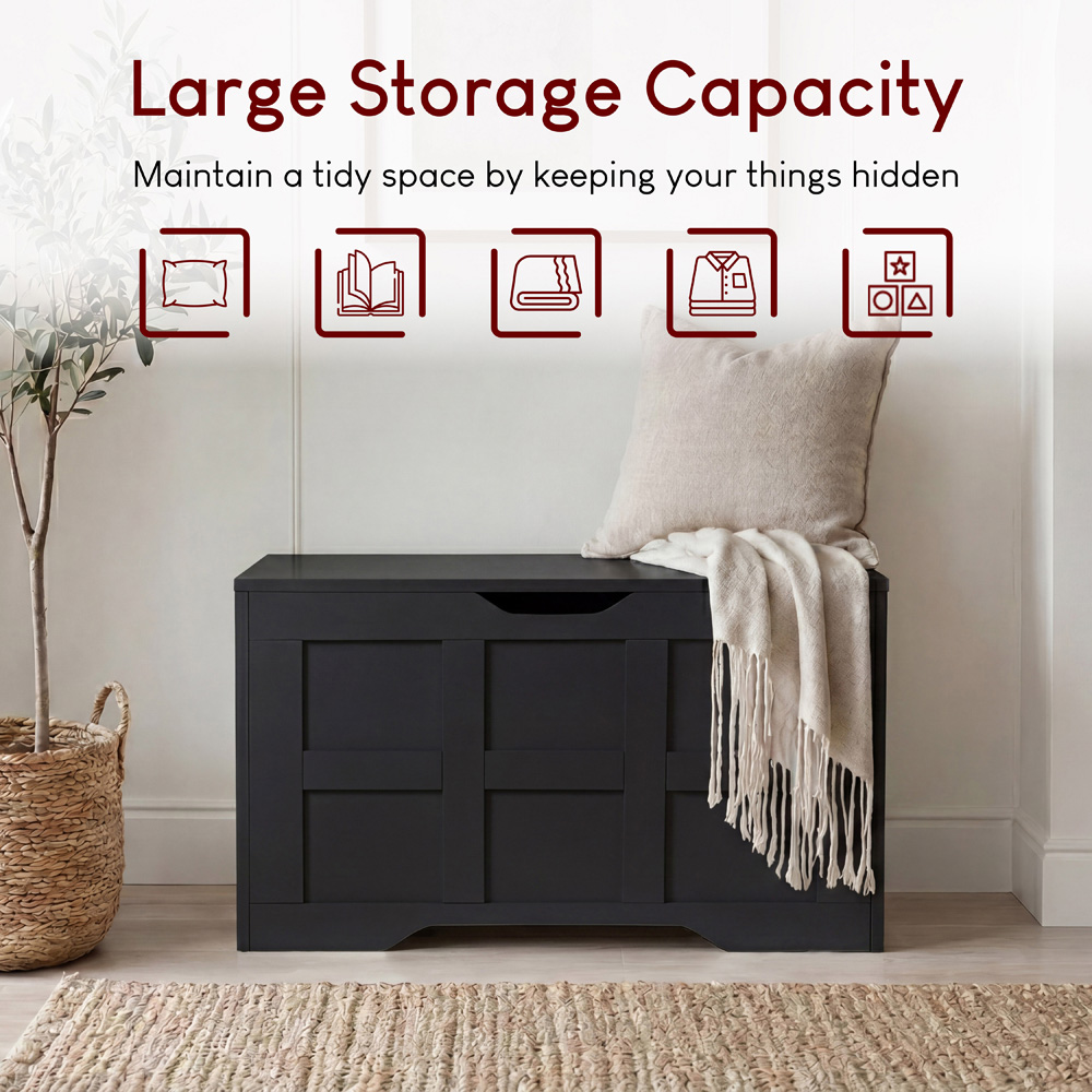VIDA DESIGNS Black Small Storage Ottoman Bench Image 4