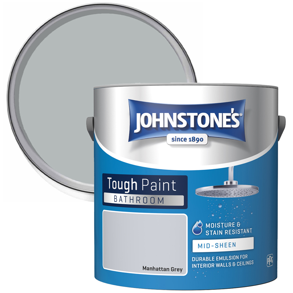 Johnstone's Bathroom Manhattan Grey Mid Sheen Emulsion Paint 2.5L Image 1