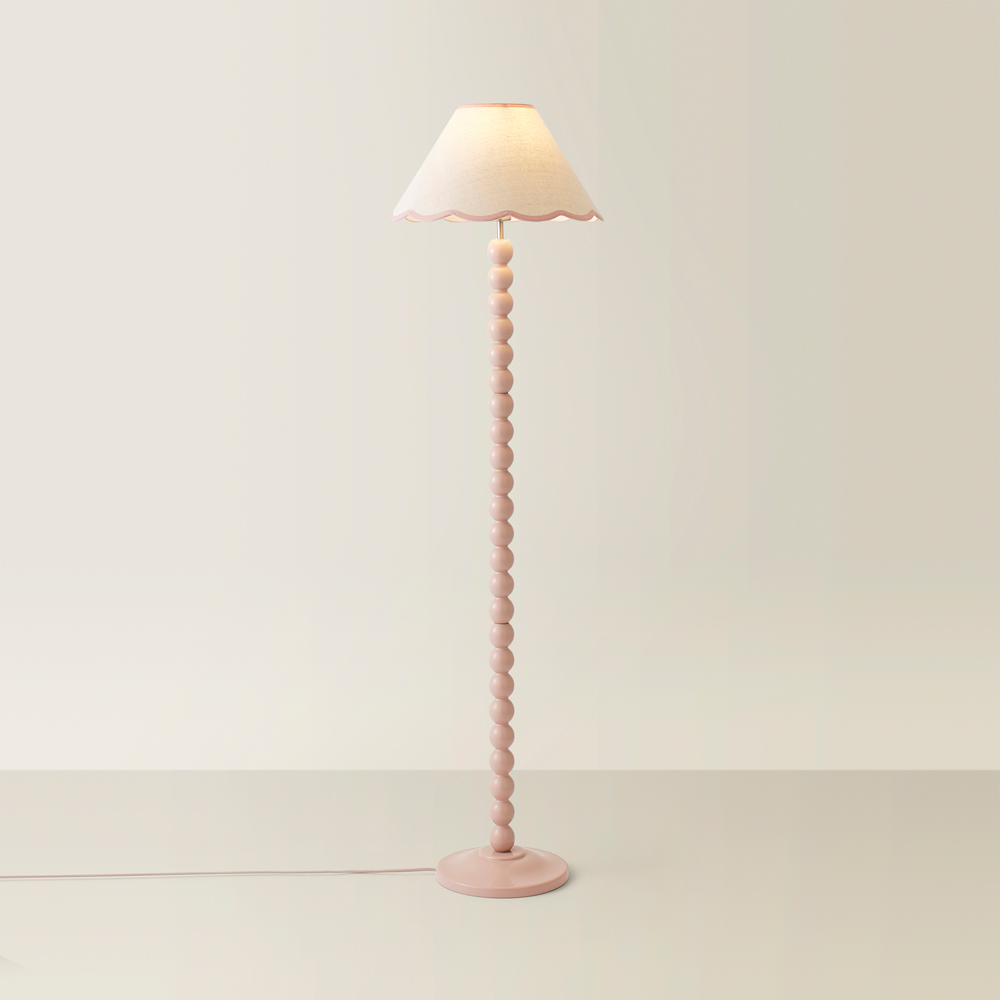 ValueLights Bobbins Pink Scallop Shade Rose Pink LED Floor Lamp Image 5