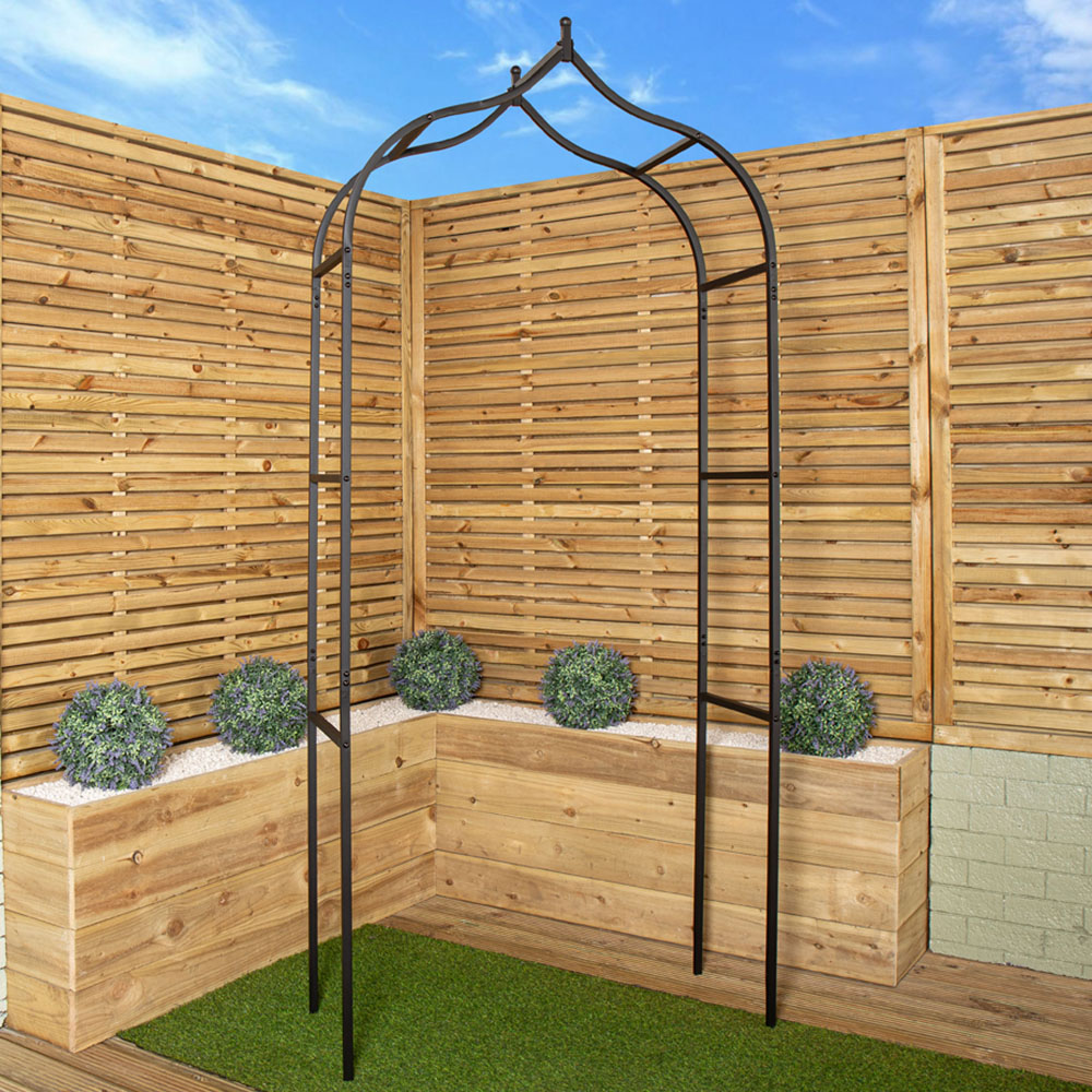 Tom Chambers Black Baroque Metal Steel Flower Rose Arch 240 x 110cm Image 1