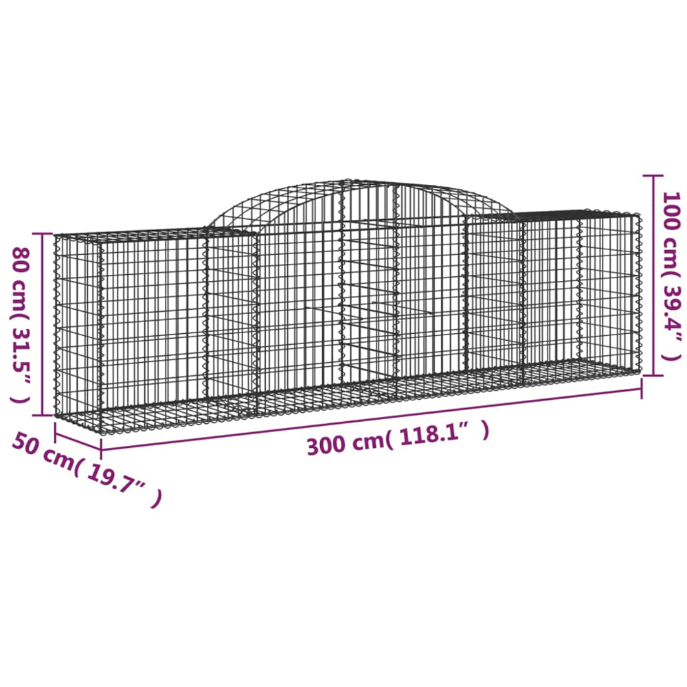 vidaXL Silver Galvanised Iron Arched Gabion Basket 300 x 50 x 80/100cm Image 4