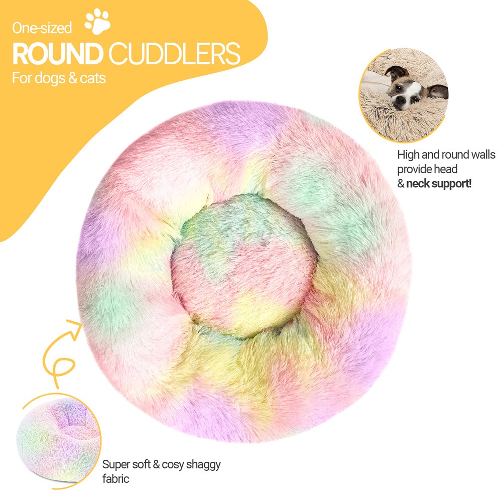 Petwinks Small Multicolour Snug Shaggy Faux Fur Round Pet Bed Image 2