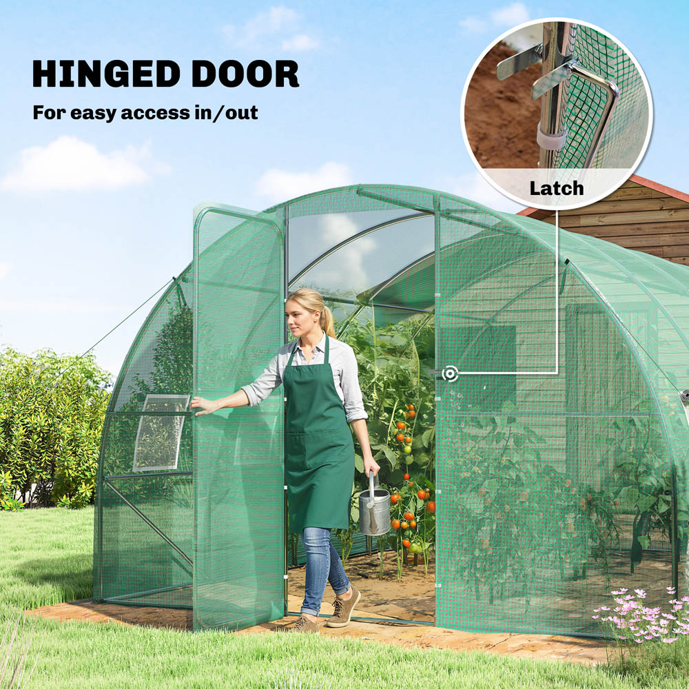 Outsunny Green Polytunnel 3 x 4m Walk-In Greenhouse with 8 Windows Image 5