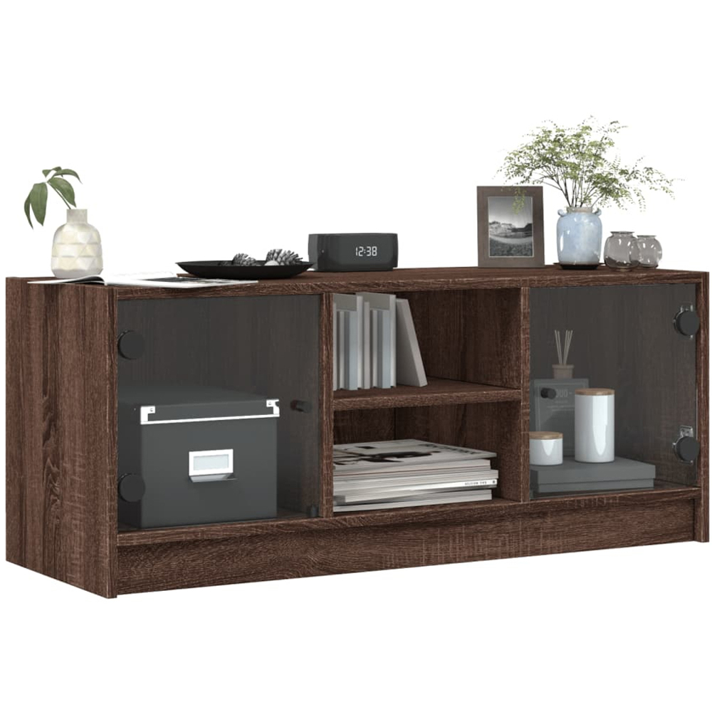 vidaXL 2 Glass Door 2 Shelf Brown Oak TV Cabinet Image 4