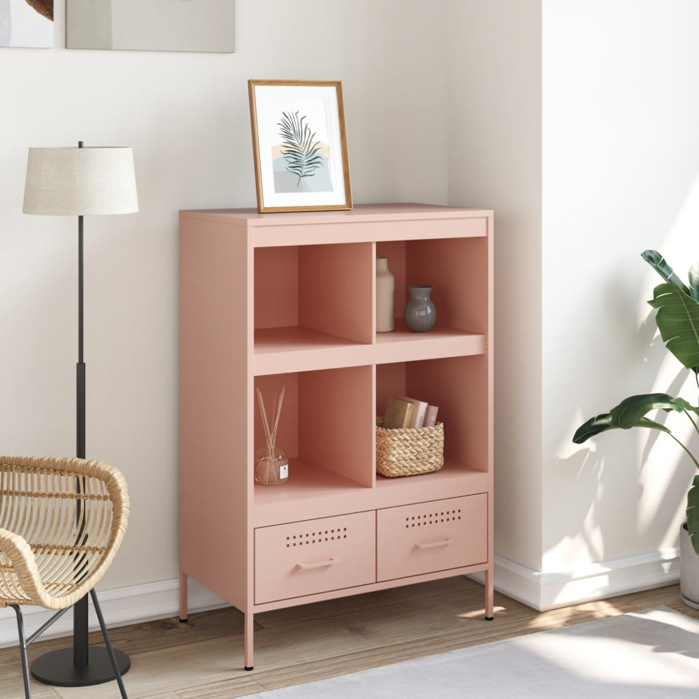 vidaXL 2 Drawer 4 Shelf Pink Cold-Rolled Steel Highboard Image 9