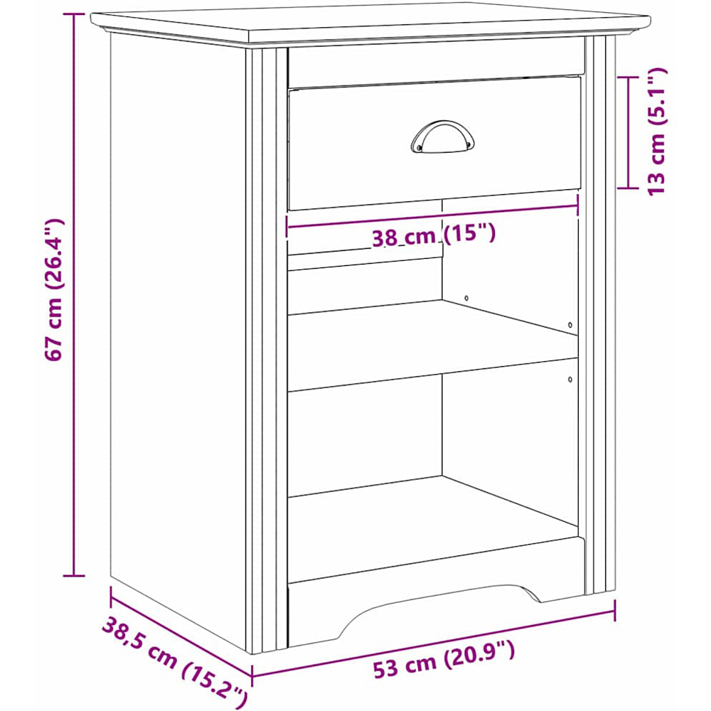 vidaXL Bodo 2 Shelf Single Drawer Honey Brown Wooden Bedside Cabinet Image 6