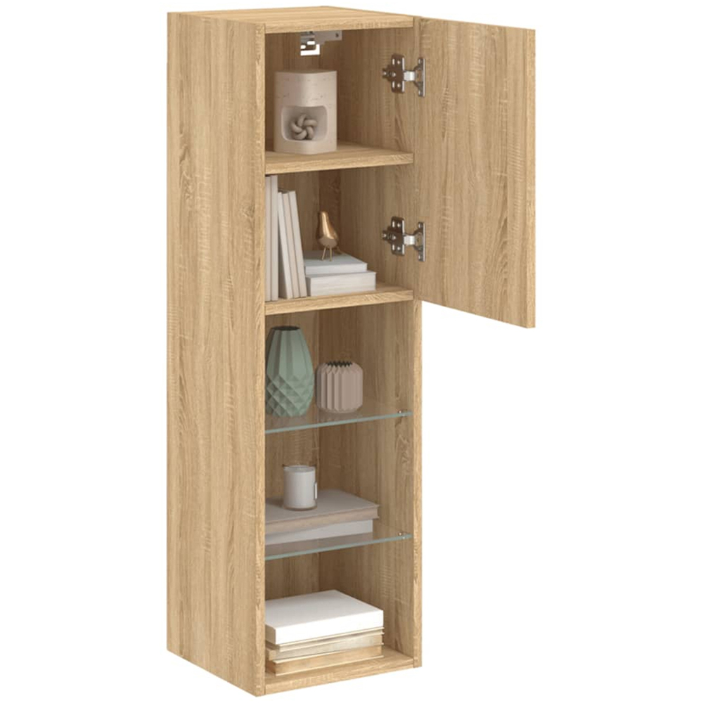 vidaXL Single Door 3 Shelf Sonoma Oak Wooden TV Cabinet with LED Set of 2 Image 5