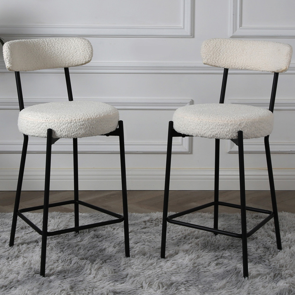 Long Lulu Cream Boucle Bar Stool Set of 2 Image 1