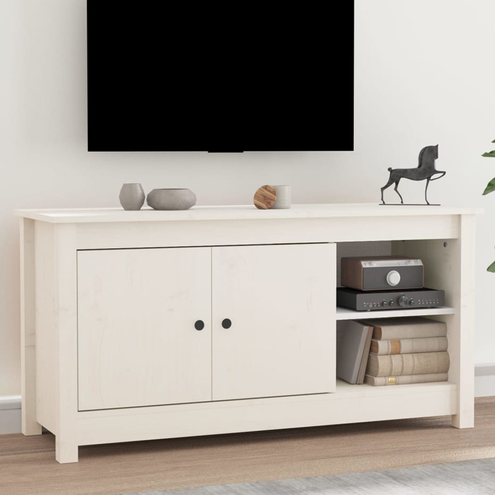 vidaXL 2 Door 2 Shelf White Solid Pine Wood TV Cabinet Image 1