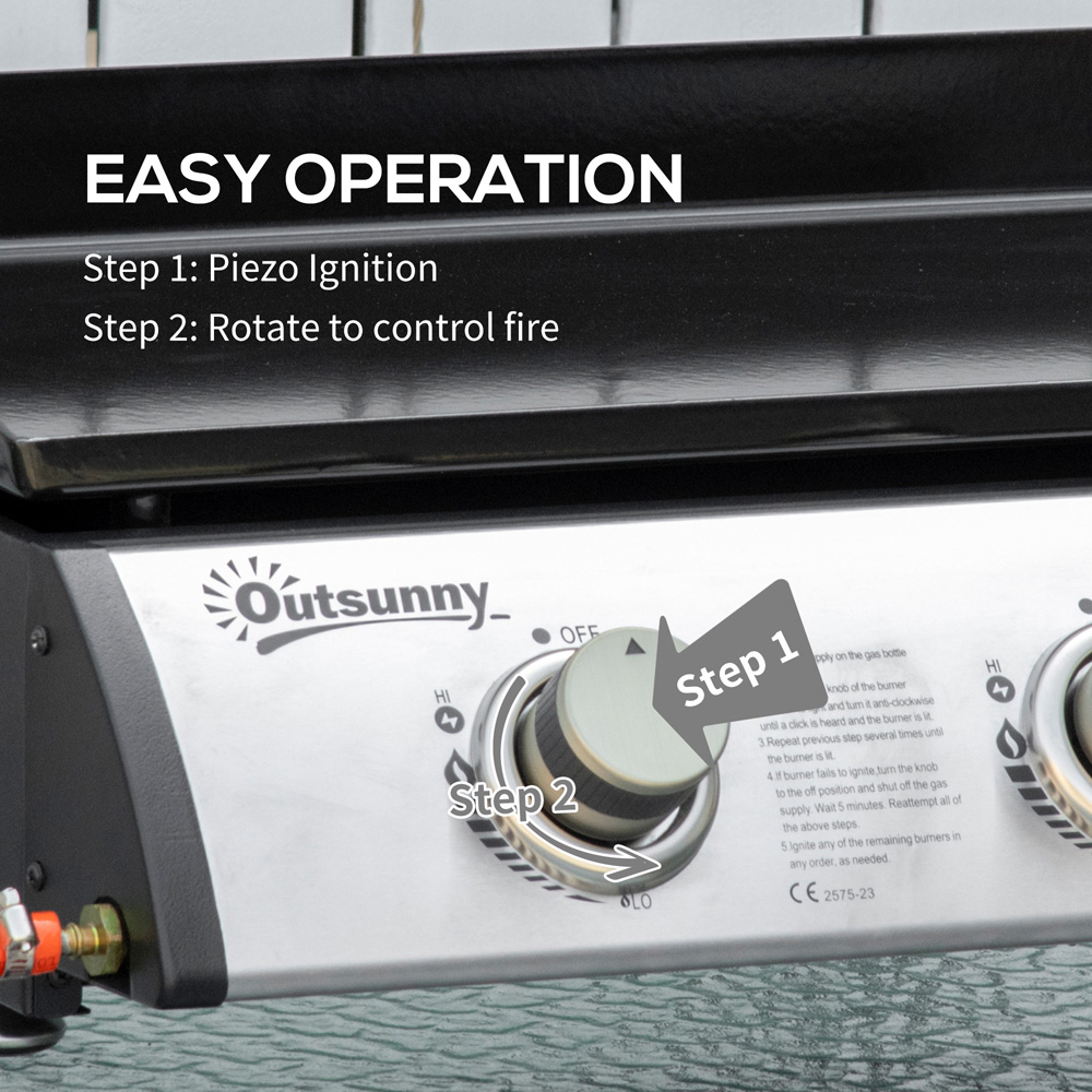 Outsunny Black 3 Burner Tabletop Gas Plancha Grill Image 5