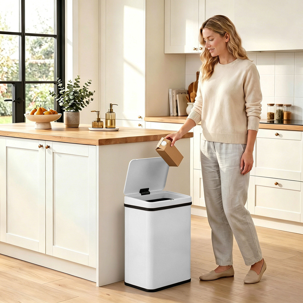 HOMCOM White Stainless Steel Kitchen Motion Sensor Bin 40L Image 7