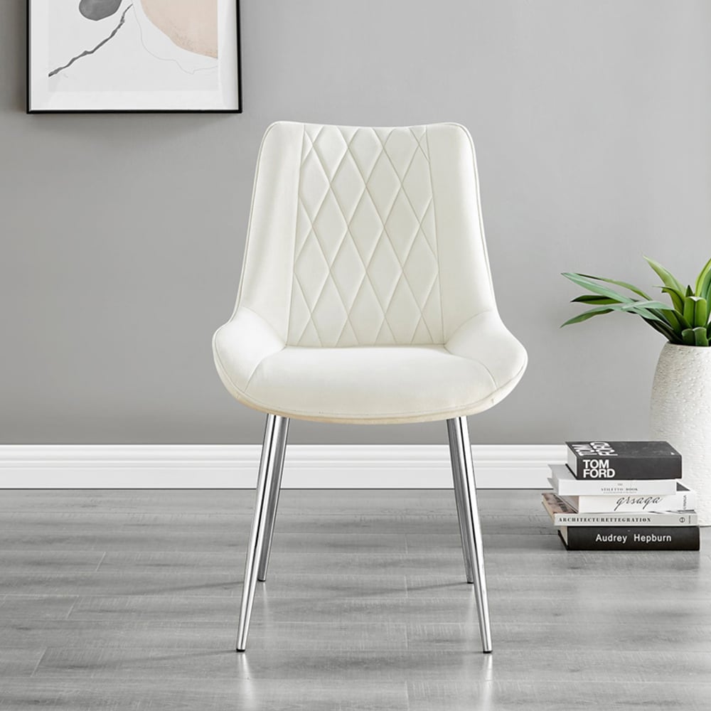 Furniturebox Arona Cesano 6 Seater Round Dining Set White Gloss Chrome and Cream Image 3