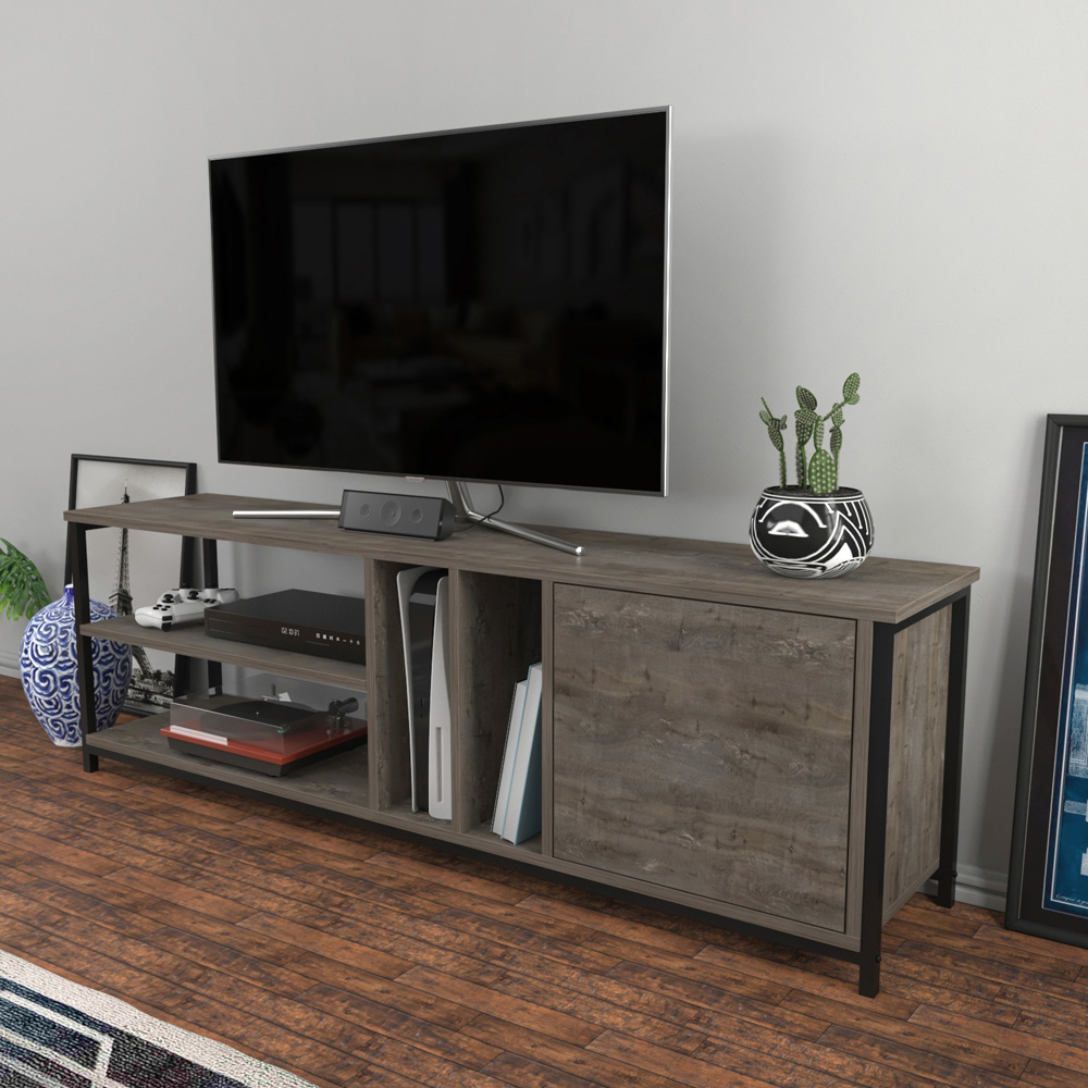 Decorotika Oneida Single Door 4 Shelf Black Wenge TV Stand for 72 inch TV Image 5